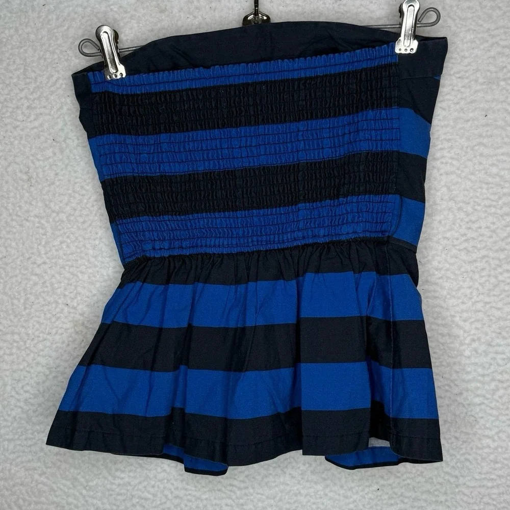 Hollister Blue Striped Strapless Peplum Tube Top Smocked Back Women's S Y2K EUC